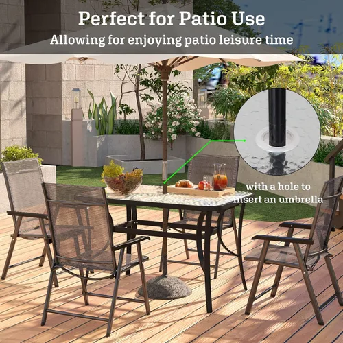Miniatura 8 de soges Mesa de café bistró de 47 pulgadas para patio al aire libre, mesa de comedor rectangular con marco de acero templado con agujero