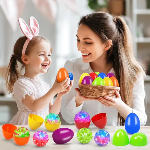 Miniatura 7 de Paquete de 6 huevos de Pascua rellenos con bolas de copa de sol iluminadas, huevos de Pascua rellenos con juguetes para ansiedad para niños
