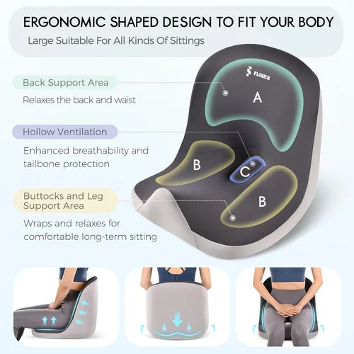Miniatura 5 de Cojín de asiento de automóvil y almohada de apoyo lumbar, cojín de asiento de espuma viscoelástica más grande, cojín ergonómico en forma de L