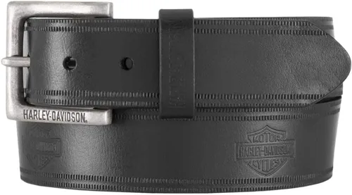 Harley-Davidson Low Ride B&S Cinturón de piel auténtica para hombre, hebilla de níquel antiguo