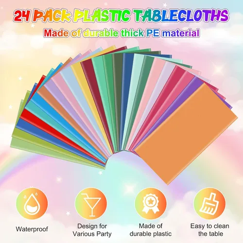 Miniatura 3 de 24 manteles de plástico desechables de 54 x 72 pulgadas de colores surtidos, mantel rectangular arcoíris desechable colorido para fiesta, boda