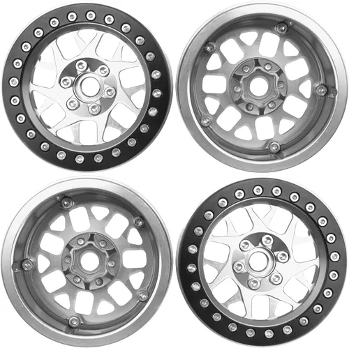 Miniatura 2 de Paquete de 4 llantas HIRCQOO de metal de 2.2 pulgadas, 12 bujes hexagonales compatibles con Axial SCX10 90046 SCX10-III Redcat Gen7 D90 Traxxas TRX4