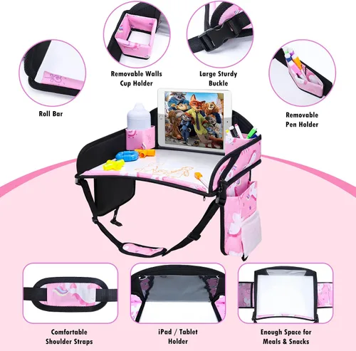 Miniatura 9 de 2 piezas Bandeja de viaje para niños, bandeja para asiento de coche para niños Viaje, Esenciales de viaje en carretera para niños con kit de dibujo