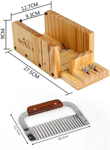 Miniatura 2 de Juego de 2 suministros para hacer jabón, acero inoxidable, ondulado y ajustable, cortador de pan de madera, kit de herramientas de corte NK-9