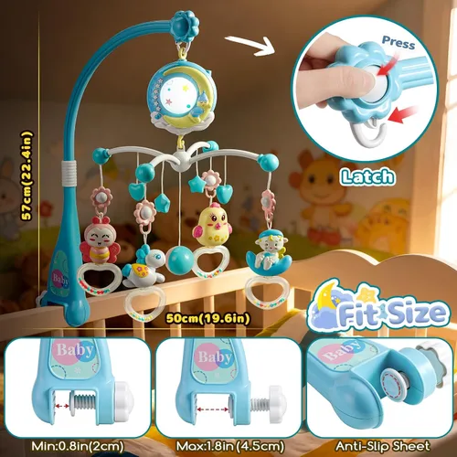 Miniatura 2 de Mini Tudou Cuna móvil musical para bebé con música y luces, función de temporizador, proyección, sonajero para llevar y caja de música para bebés