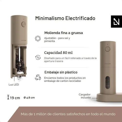 Miniatura 4 de LARS NYSØM Juego de molinillo eléctrico de sal y pimienta, recargable por USB, molinillos automáticos de sal y pimienta, agitadores de especias