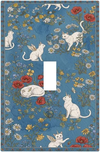 Miniatura 257 de Decorative Outlet Covers Blue Background White Cat Daisy Floral 2-Gang 1-Gang Wall Plate Single Toggle/Rocker Farmhouse Style Light Switch Covers