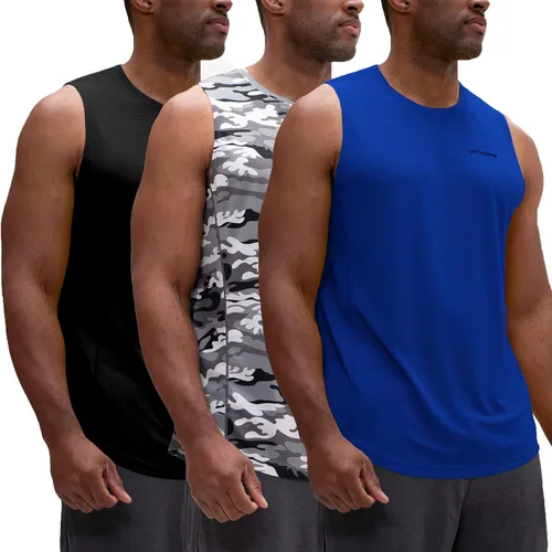 Miniatura 8 de DEVOPS - Paquete de 3 camisetas sin mangas para hombre, ajuste seco, para músculos, camiseta de entrenamiento