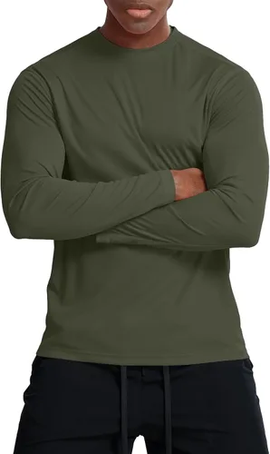 Miniatura 4 de Zengjo Camisetas atléticas que absorben la humedad para hombre, de manga larga, para entrenamiento, correr, gimnasio, rendimiento, protección UV