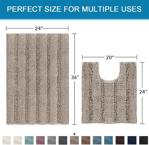 Miniatura 150 de H.VERSAILTEX Alfombras de baño para cuarto de baño, antideslizantes, tapetes de baño extragruesos, de felpilla, a rayas, alfombra de 20" x 32