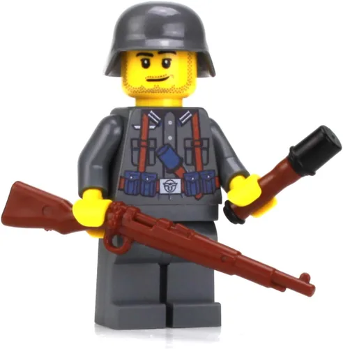 Battle Brick Minifigura de soldado alemán Kar98 WW2 | Impreso en los Estados Unidos | Minifig militar genuino | 1.6 pulgadas de alto | Gran regalo