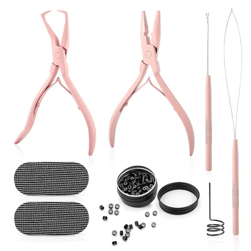 Miniatura 9 de Gomake Microlinks - Kit de extensiones de cabello, alicates para cerrar y quitar extensiones de cabello, gancho para tirar de microcuentas y Negro