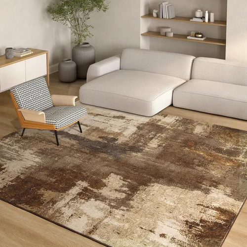 Miniatura 20 de Kelarea Alfombra lavable para sala de estar, 5 x 7 antideslizante, alfombras modernas abstractas color beige, alfombra de pelo bajo fácil