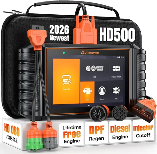 Miniatura 10 de FOXWELL Escáner de camión resistente HD500 - Escáner diesel con regen DPF/corte de inyector/ajuste de límite, herramienta de diagnóstico diesel