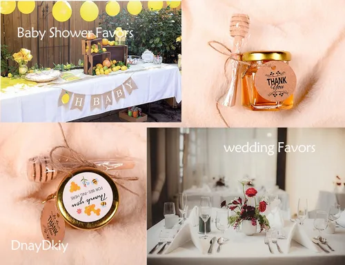 Miniatura 6 de Mini tarros de miel, 1.5 onzas de cristal hexagonal con goteros, abalorios de abeja, bolsas de regalo de organza y calcomanías, perfecto