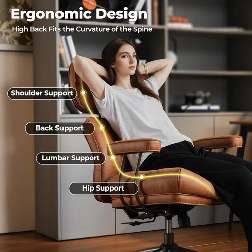 Miniatura 3 de ovios Silla de oficina ergonómica, sillas ejecutivas de piel sintética con respaldo alto y cojín grueso, cómodo sillón giratorio moderno de mediados