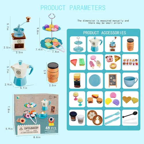 Miniatura 2 de Juego de simulación de fiesta de té para niñas pequeñas, 48 piezas de juego de cafetera y juego de comida postre para niños de 3, 4, 5, 6, 7, 8, 9