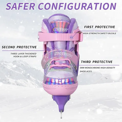 Miniatura 5 de Patines de hielo ajustables Nattork para niños - 4 tallas ajustables con cordones, patines de hockey con forro de felpa cálido, soporte de tobillo