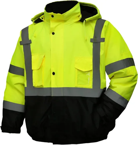 Chaqueta de seguridad para hombre, chaqueta reflectante con capucha de alta visibilidad, chaqueta bomber de alta visibilidad con bolsillos y Lima