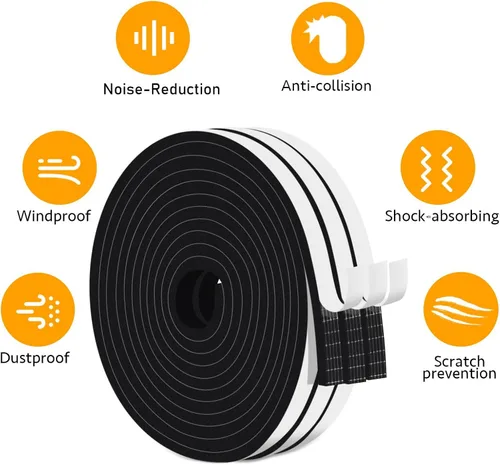 Miniatura 5 de Burlete fino de 1/2 x 1/8 pulgadas, cinta adhesiva de espuma fuerte, reducción de ruido y ahorro de energía, ideal para espacios estrechos, Negro