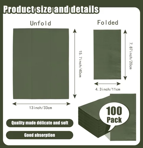 Miniatura 3 de SietDESEO 100 Piezas Servilletas de 3 Capas de Color Verde Desechables de 13 x 15.7 Pulgadas, Servilletas de Baño para Invitados, Toallas de Mano
