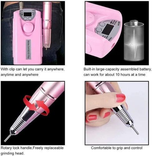 Miniatura 6 de Lima eléctrica para arte de uñas, 30000 RPM, máquina de pedicura, pulidora de uñas para uñas acrílicas, diseño para uso en el hogar