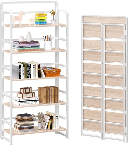 Miniatura 28 de 4NM Estantería plegable sin montaje, estante de almacenamiento para libros con estantes de 3 niveles, estilo vintage. Organizador de oficina y Todo