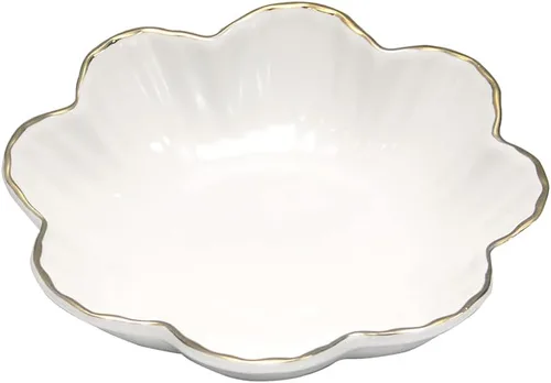Miniatura 10 de Plato de Servir de Porcelana, Bandeja de Cerámica con Flores y Borde Metálico, Platos de Servir para Bodas, Perfecto para Fiestas, Ideal