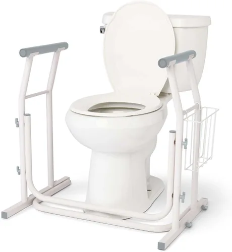 Medline Riel de seguridad de inodoro independiente para baño, elevador de asiento de inodoro para personas mayores, base de riel de 26.5 pulgadas de