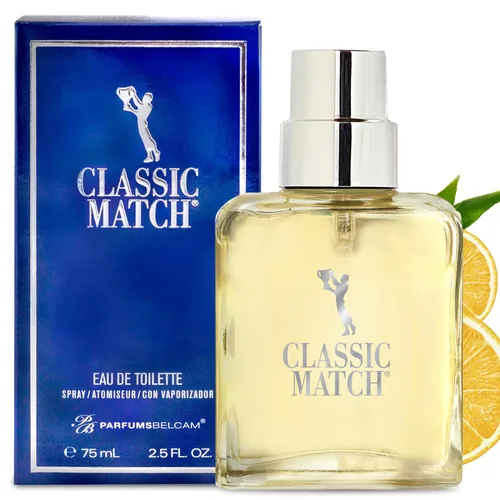 PB ParfumsBelcam Blue Classic Match Eau de Toilette en espray para hombre, fragancia moderna de cítricos Fougere, notas de melón, musgo y pachulí,