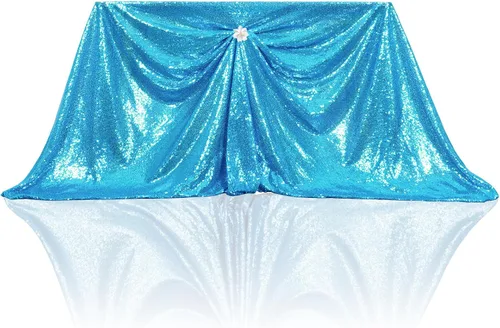 Miniatura 153 de PartyDelight Mantel de lentejuelas redondo de 50 pulgadas, color dorado claro, adorno de mesa para decoración de bodas, fiestas, cumpleaños