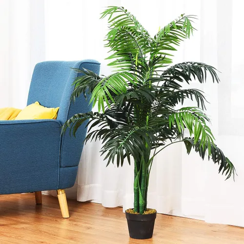 Miniatura 2 de Goplus Palmera artificial, planta tropical de vegetación falsa en maceta de 3.5 pies de alto, árbol de suelo sintético para decoración de interiores