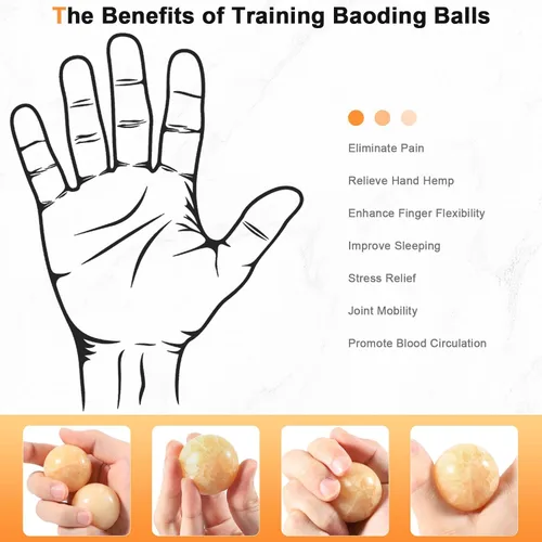 Miniatura 5 de Learay 2 bolas de obsidiana negra Baoding, bolas de masaje de ejercicio de salud chinas con bolsa de transporte para aliviar el estrés, bolas