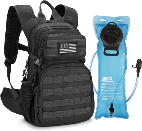 Miniatura 10 de CVLIFE Mochila táctica de hidratación con vejiga de agua de TPU de 3 L, mochila de senderismo de 22 L para hombres y mujeres, mochila de agua Molle