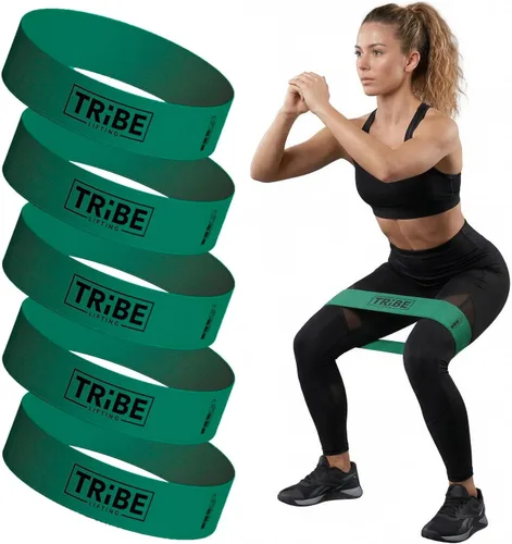 Miniatura 16 de Tribe Lifting - Bandas de resistencia de tela para glúteos y piernas Juego de 5 bandas de tela para entrenamiento Bandas gruesas de glúteos
