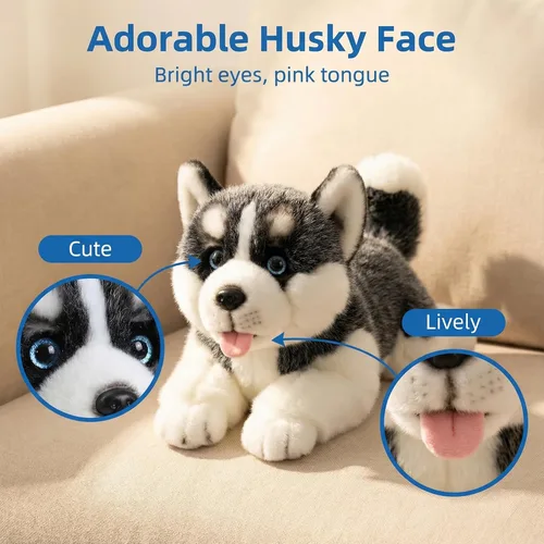 Miniatura 2 de CU-MATE Juguetes de peluche para perros Husky siberianos de 16 pulgadas, simulación realista y realista, juguete de peluche hecho a mano, regalo