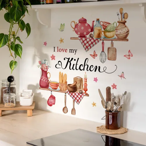 Miniatura 7 de Runtoo Pegatina de Pared de Cocina "La Cocina es el Corazón del Hogar" Letras de Comida Citas Adhesivos Decorativos para Pared de Cocina Comedor