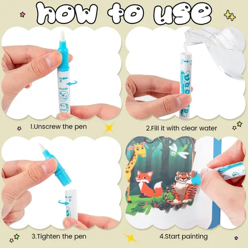 Miniatura 4 de Paquete de 8 libros para colorear con agua, libros reutilizables para pintar con agua con dinosaurios para niños pequeños, libro para colorear