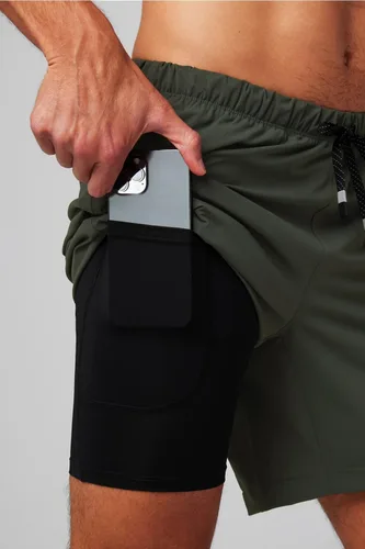 Miniatura 26 de Fabletics The One - Pantalón corto para hombre (forro), entrenamiento, natación, ligero, de secado rápido, bolsillo con cremallera, tejido elástico