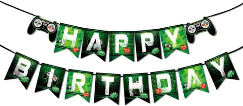 WERNNSAI Cartel de cumpleaños del juego – Suministros de fiesta de videojuegos, guirnalda de banderines de feliz cumpleaños para niños, niños,