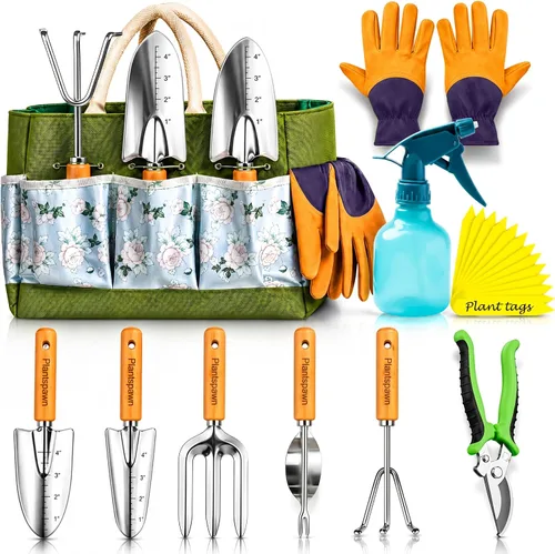 Miniatura 9 de Juego de 8 herramientas de jardinería con bolsa Herramientas de mano resistentes y a prueba de óxido con mangos de plástico incluye 15 etiquetas