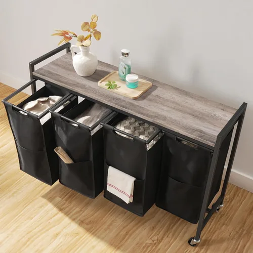 Miniatura 4 de HOOBRO Organizador de lavandería de 4 secciones, cesta de lavandería con ruedas, 4 × 10.5 Gal (39.8L), cesta de lavandería con ruedas, bolsas