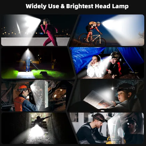 Miniatura 7 de Linterna frontal de alto lúmen con función de inducción, linterna de cabeza con 7 modos y vida útil de batería de 50h, linterna frontal LED con zoom