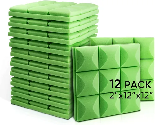 Paneles de espuma acústica de 2 x 12 x 12 pulgadas, absorción acústica de sonido, para aislamiento acústico (paquete de 12, verde)