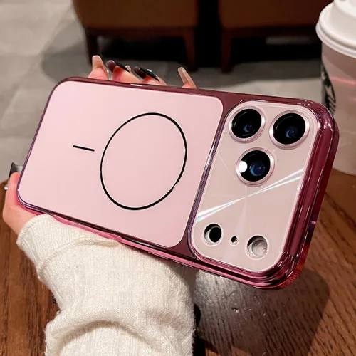 Funda magnética para iPhone 17 Pro (color original de la máquina), ventana grande cortada con láser con carcasa esmerilada galvanizada (protección