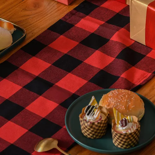 Miniatura 5 de Tosewever Camino de Mesa Navideño de Cuadros Buffalo, Mezcla de Algodón y Poliéster, Caminos de Mesa Clásicos para Cenas Familiares para Fiestas