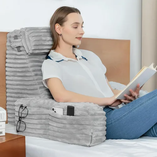 Miniatura 12 de ENITYA Almohada ergonómica XL de 22 pulgadas para sentarse, cojín de respaldo para reclinarse, jugar, descansar, ver la televisión, recuperarse