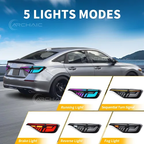 Miniatura 2 de Archaic Luces traseras compatibles con Civic de 11ª generación 2022-2025 Honda Civic Sedan, con animación DRL/señal de giro secuencial, par