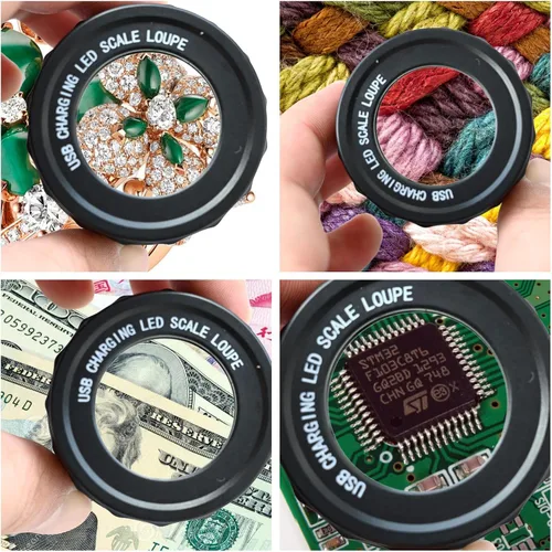 Miniatura 7 de Lupa de lupa de 30X, lupa de ojo portátil recargable por USB con 8 luces para costura, joyería, monedas, divisas, sellos