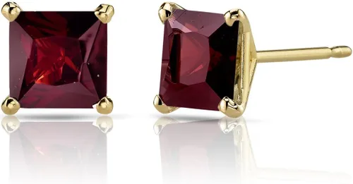 Peora Aretes tipo dormilona de oro amarillo sólido de 14 quilates para mujer, solitario de piedra preciosa auténtica, corte princesa total de 2.75